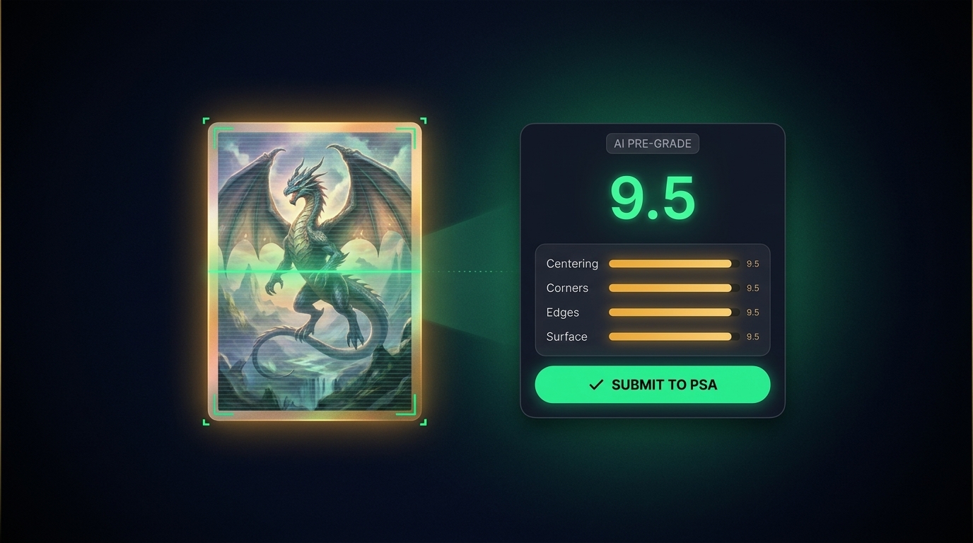 CardGrade AI pre-screening a trading card across 16 zones and predicting a PSA grade before submission