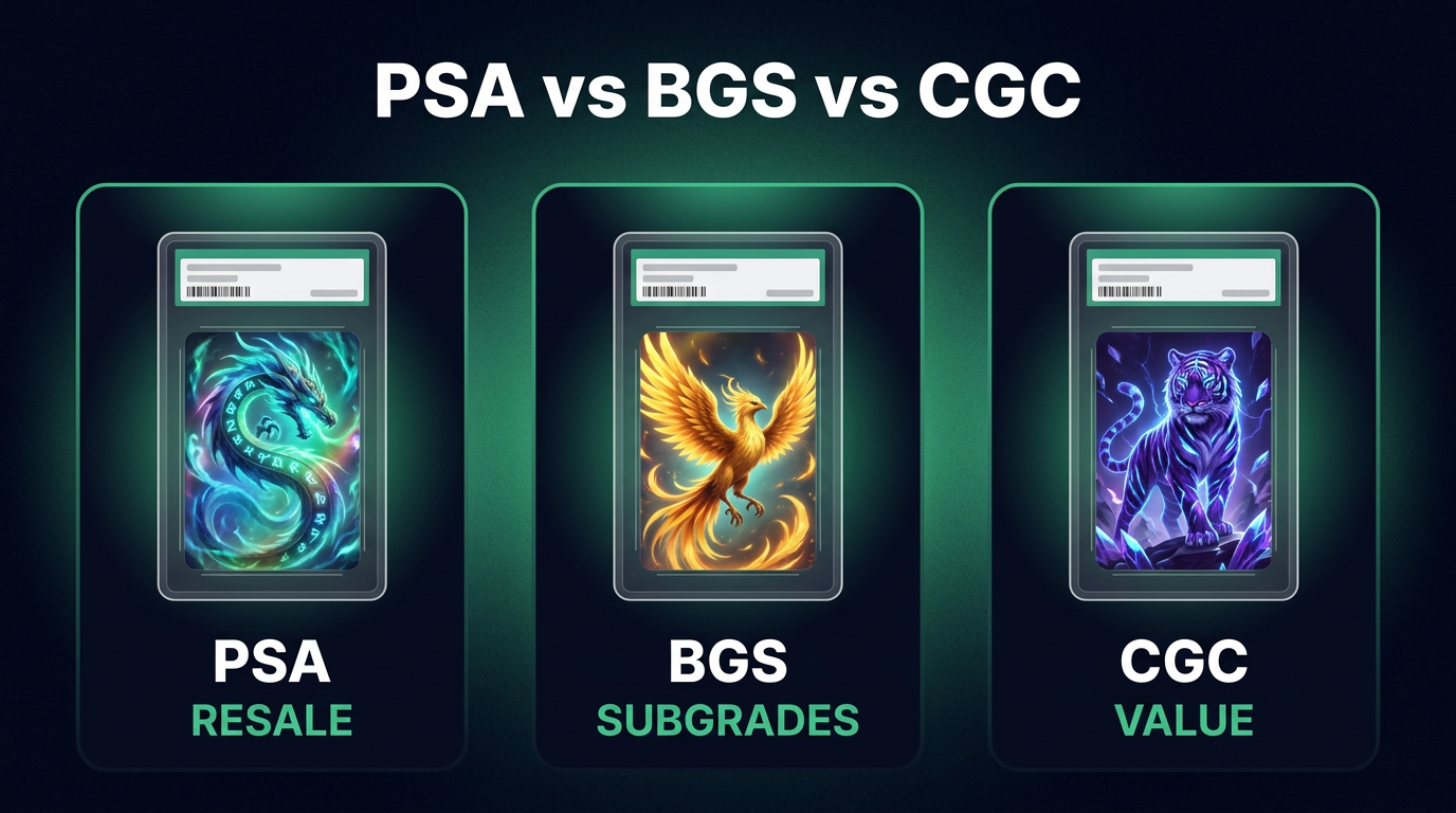 PSA vs BGS vs CGC card grading comparison — PSA for resale, BGS for subgrades, CGC for value